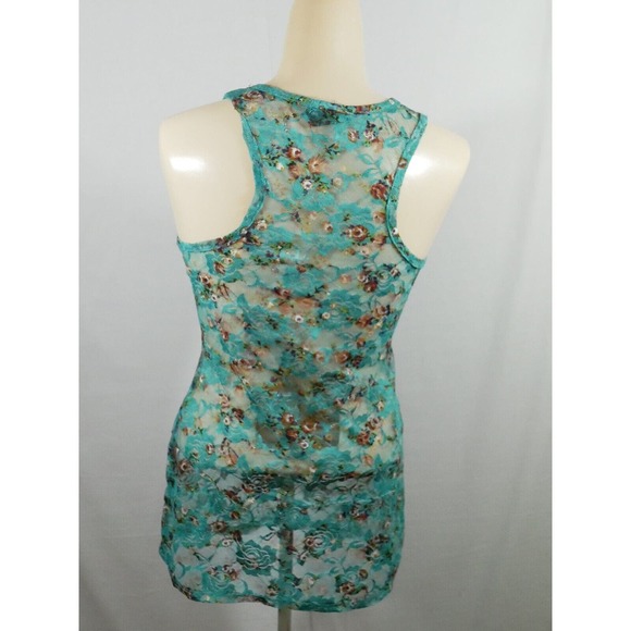 Wet Seal Blue Lace Sheer Top Floral Tank S - Picture 3 of 9